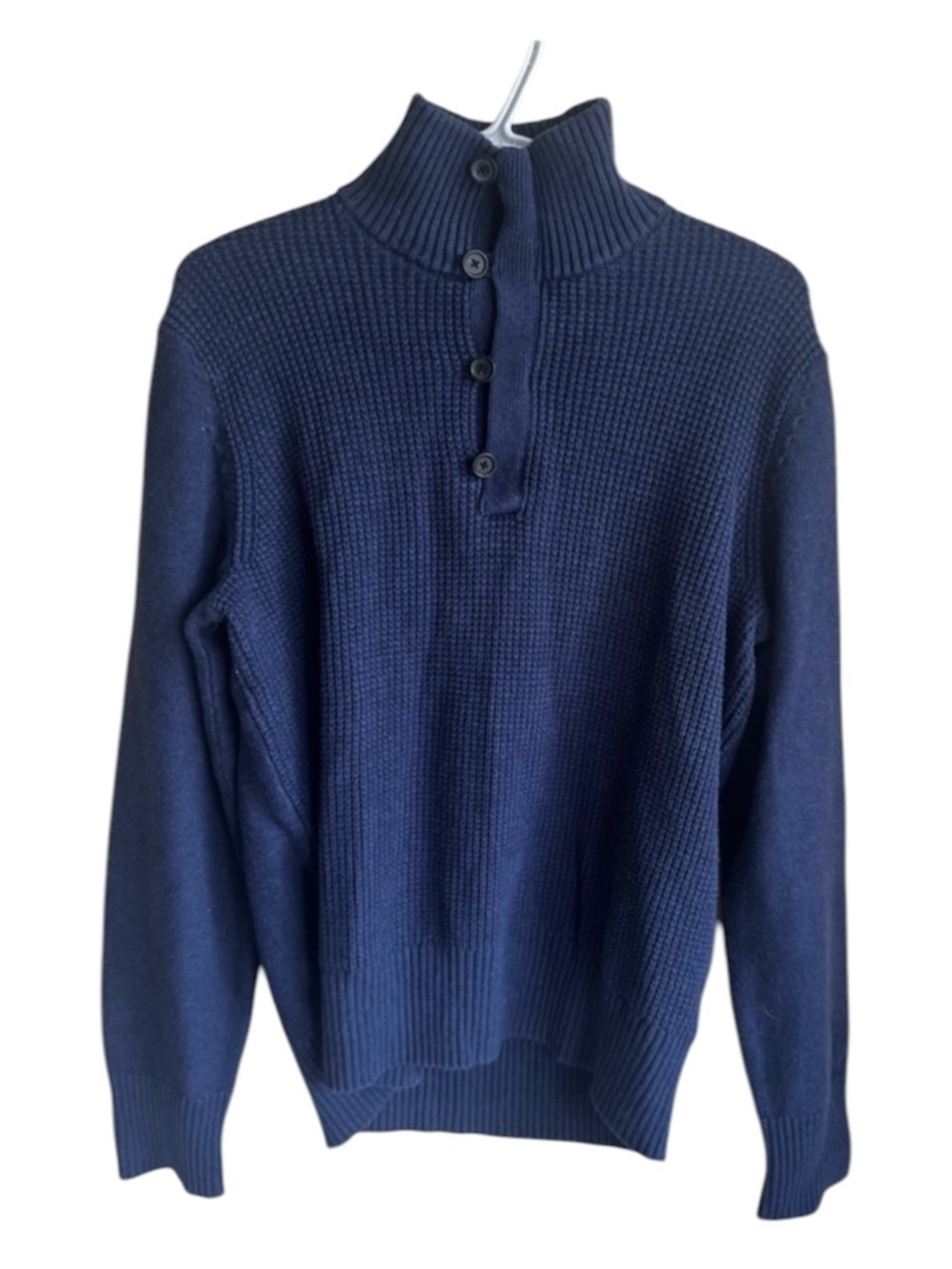 Banana Republic Men’s Mock Neck Button Waffle Knit Sweater Navy Blue Size Large